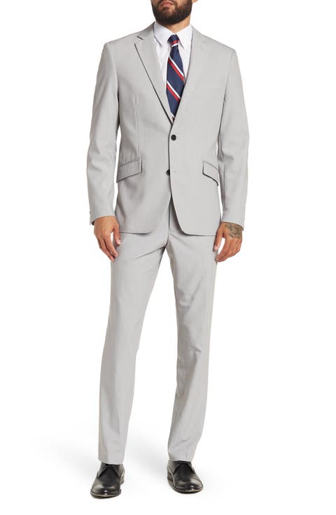 Hoxton Light Grey Solid Two Button Notch Lapel Bi-Stretch Suit