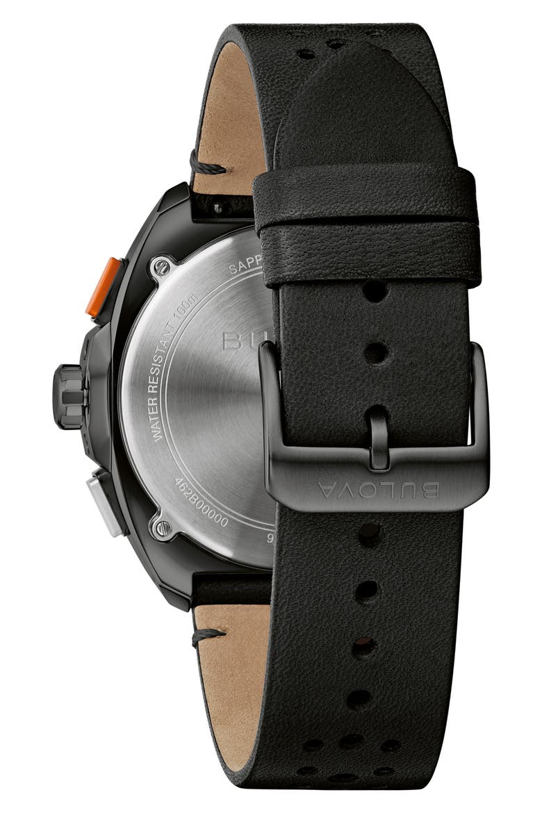 Racer Chronograph Leather Strap Watch, 42mm, Alternate, color, BLACK