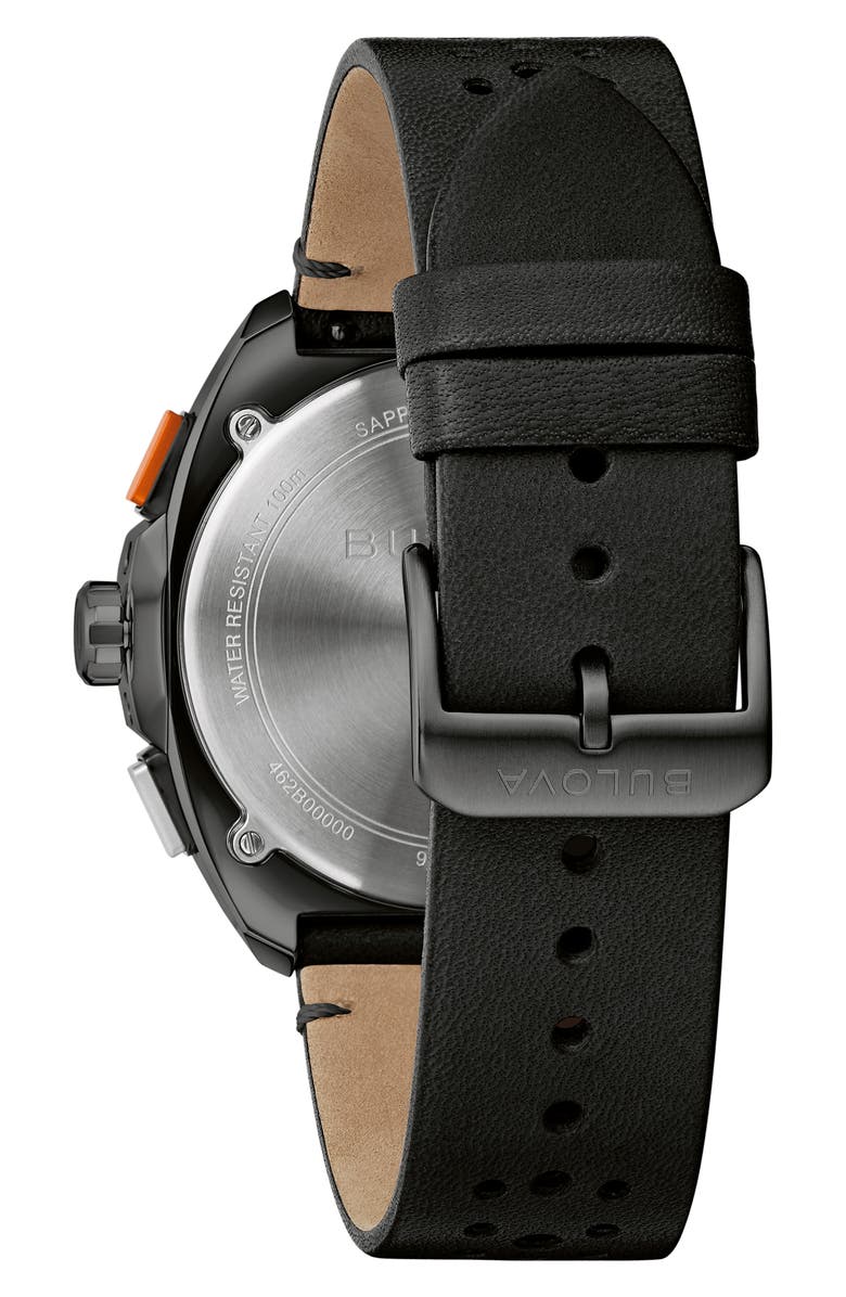 BULOVA Racer Chronograph Leather Strap Watch, 42mm, Alternate, color, Black