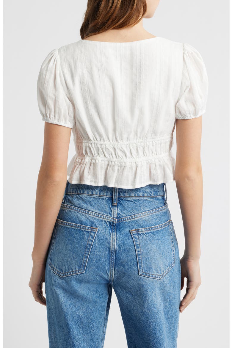 Smocked Tie Front Crop Top, Alternate, color, WHITE