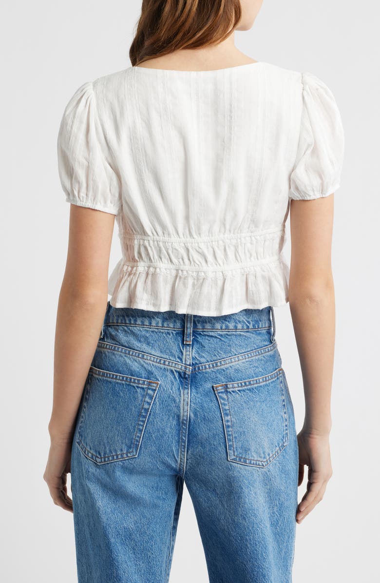 All in Favor Smocked Tie Front Crop Top, Alternate, color, White