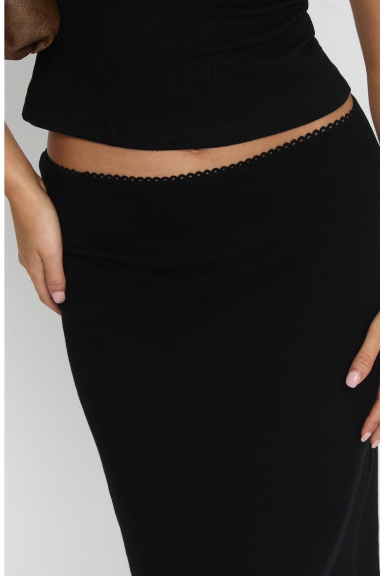Baseline Stretch Recycled Cotton Rib Midi Skirt, Alternate, color, BLACK