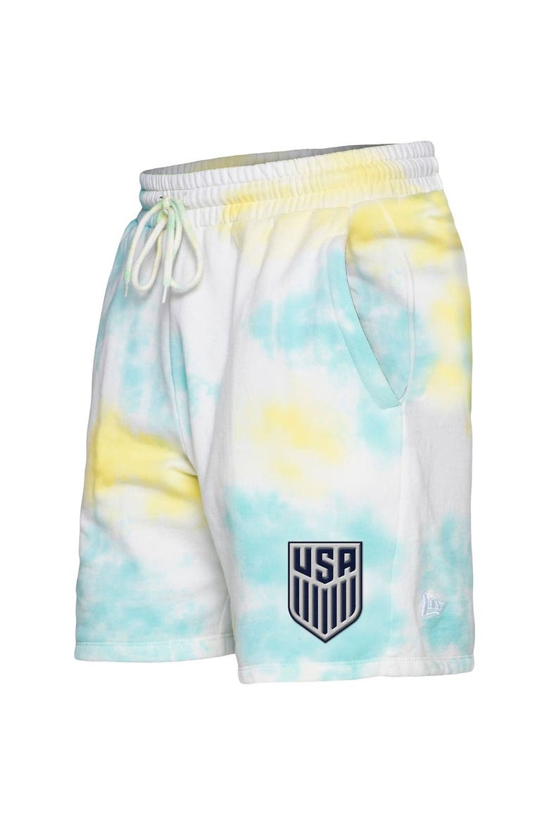 Men's 5th & Ocean by New Era Light Blue/White USMNT Ice-Dye Fleece Shorts, Alternate, color, Light Blue