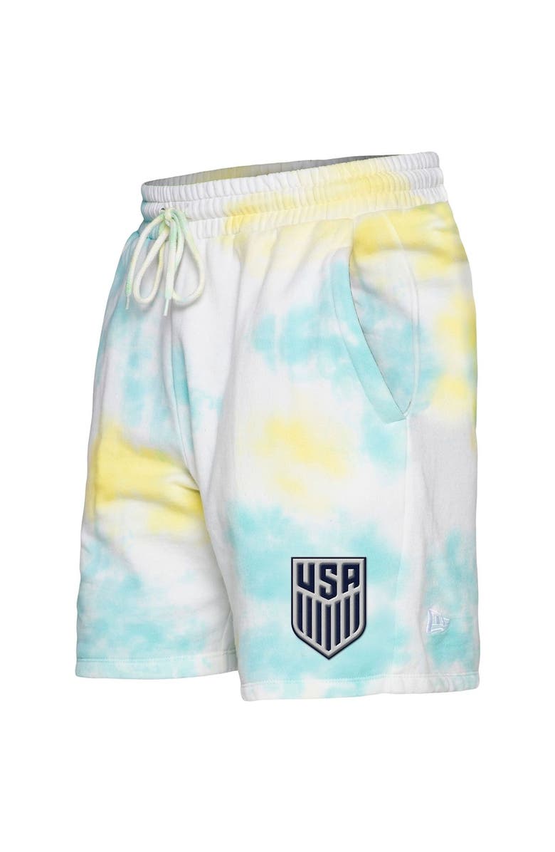 5TH AND OCEAN BY NEW ERA Men's 5th & Ocean by New Era Light Blue/White USMNT Ice-Dye Fleece Shorts, Alternate, color, 