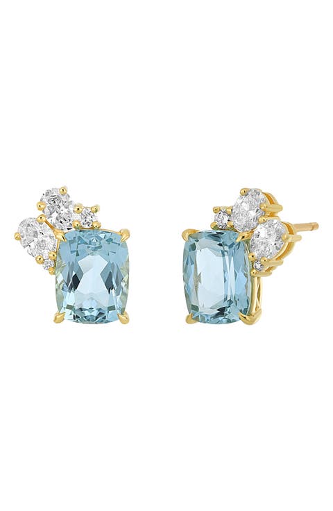 Aquamarine & Diamond Cluster Stud Earrings (Nordstrom Exclusive)