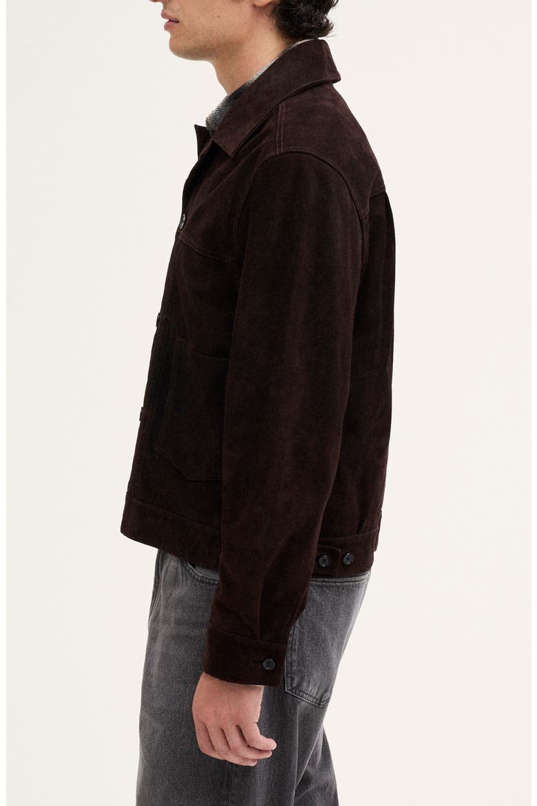 Suede Trucker Jacket, Alternate, color, DARK CAROB