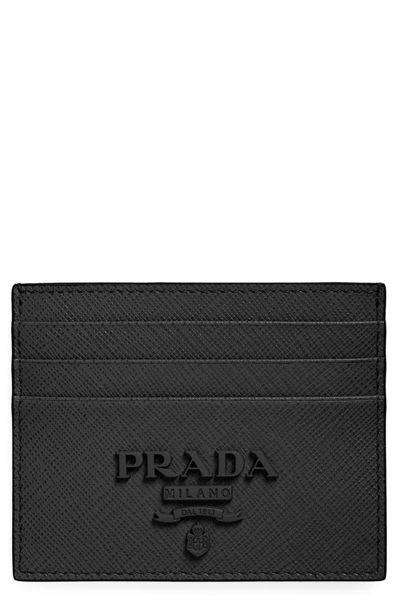 Prada Monogram Saffiano Leather Card Case, Main, color, 