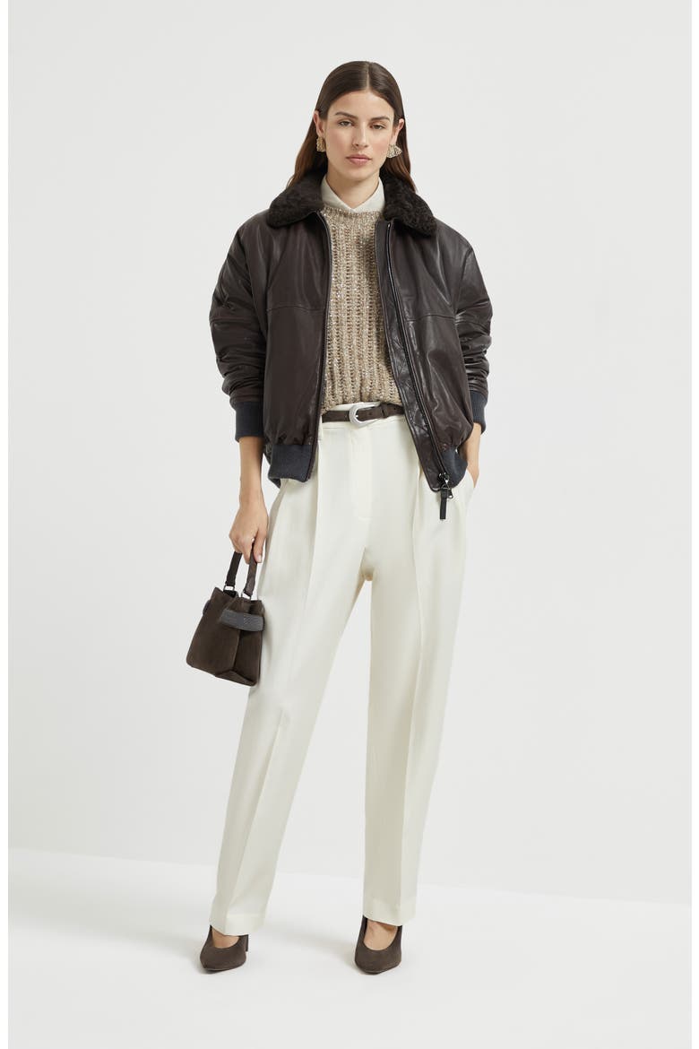 Nappa leather bomber jacket, Alternate, color, Cocoa