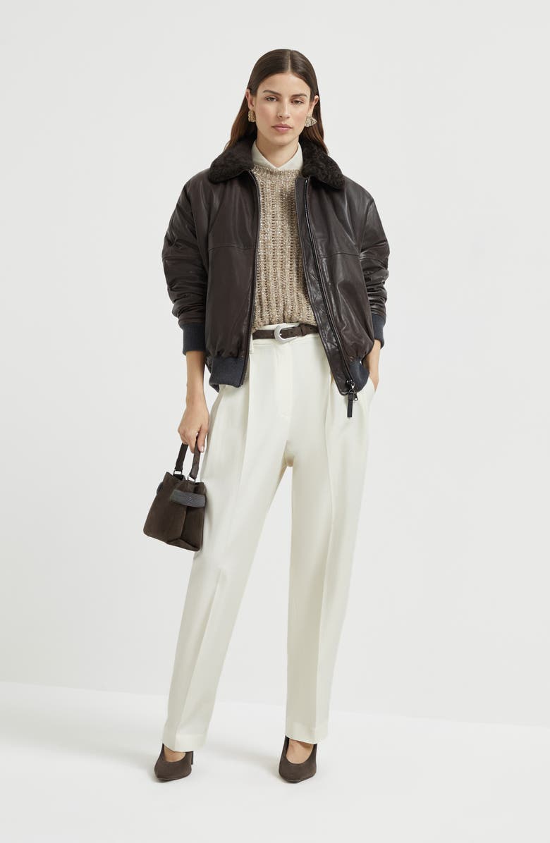 Brunello Cucinelli Nappa leather bomber jacket, Alternate, color, Cocoa