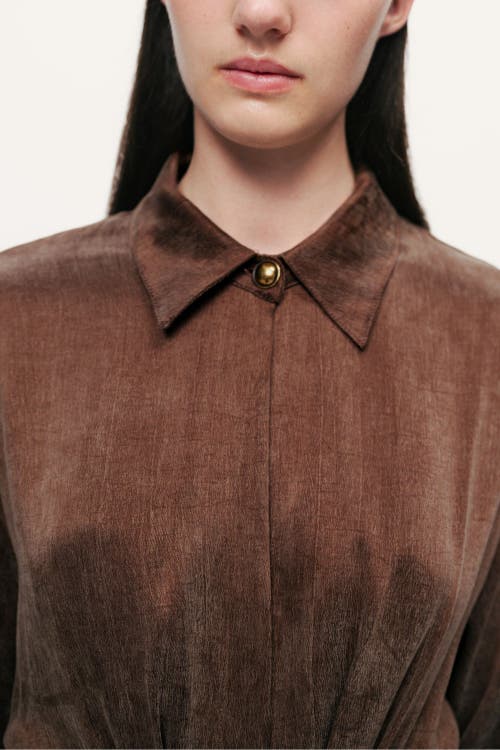 Nocturne Belted Draped Shirt-collar Maxi Dress In Brown