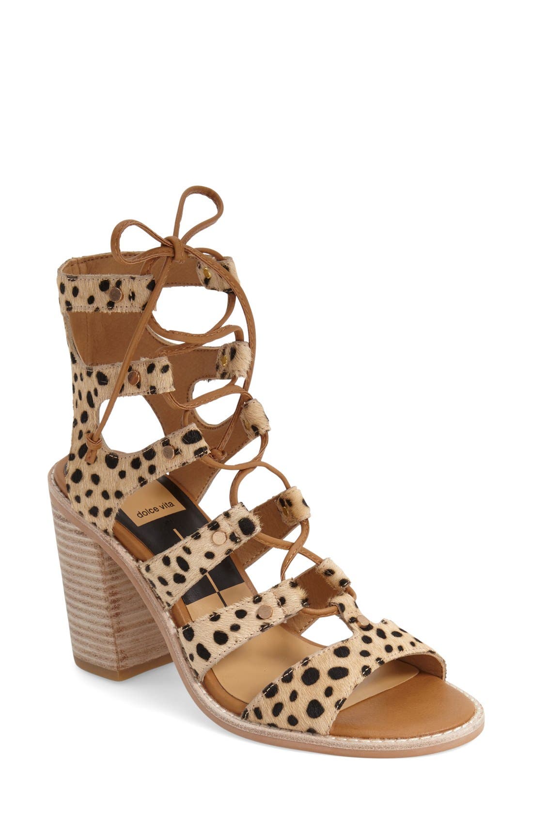 'Lyndon' Lace-Up Genuine Calf Hair Sandal, Main, color, LEOPARD CALF HAIR