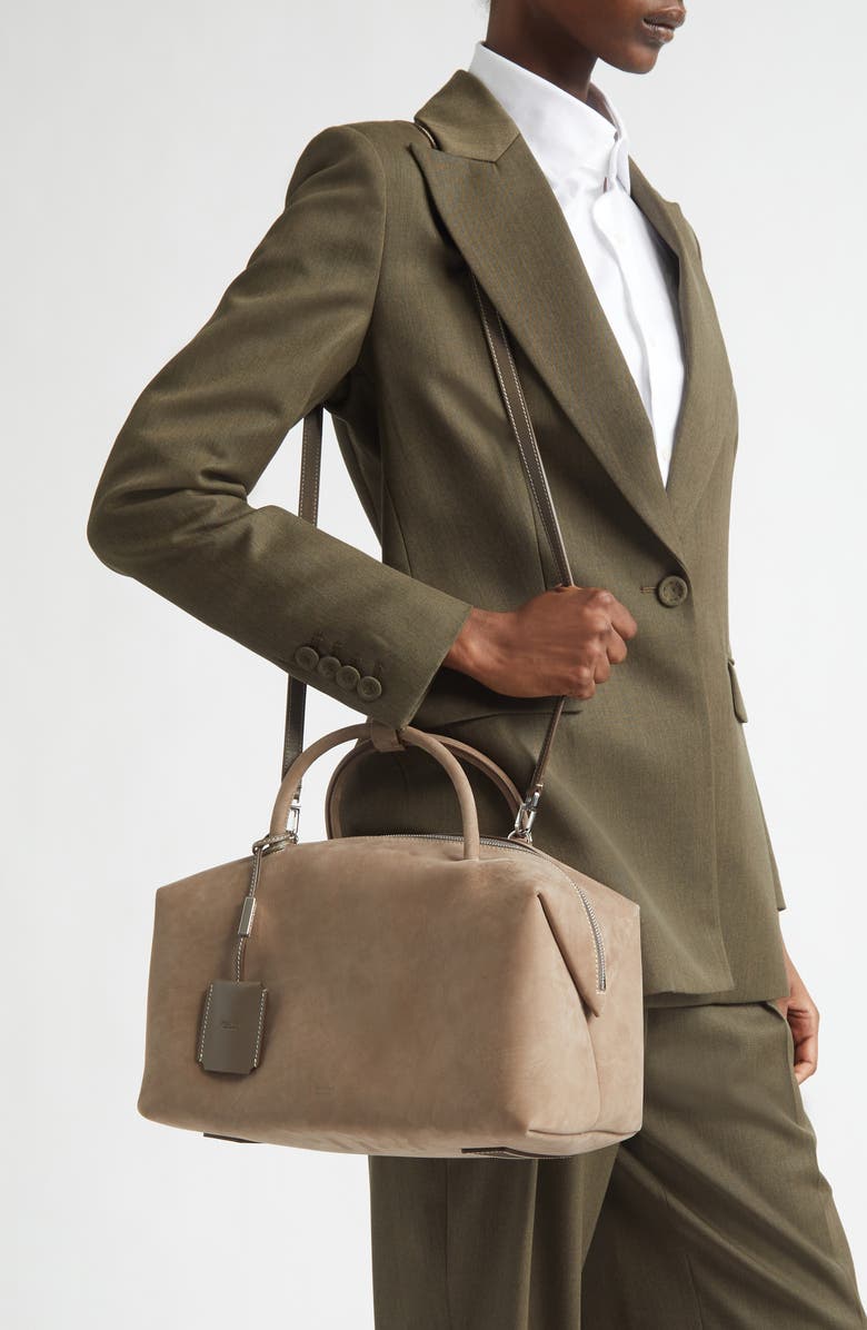 Max Mara Bowler Suede Satchel, Alternate, color, Turtledove