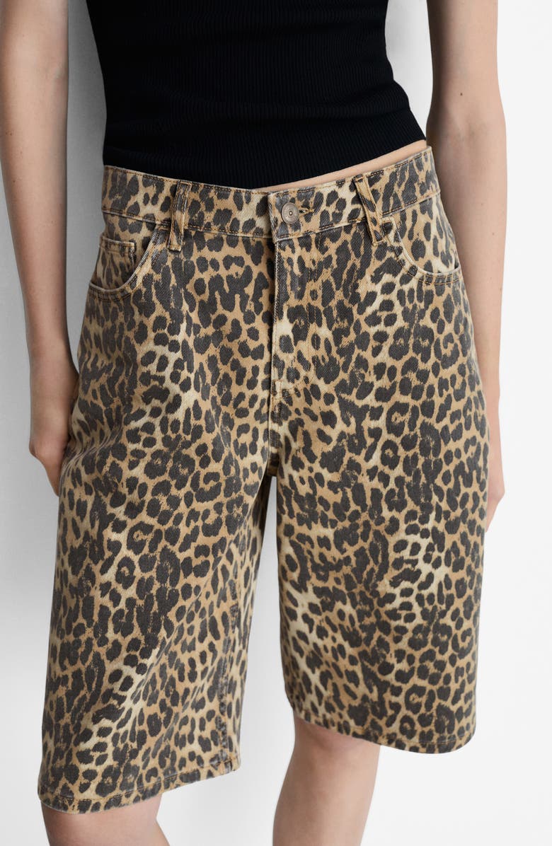 MANGO Leopard Print High Waist Bermuda Shorts, Alternate, color,