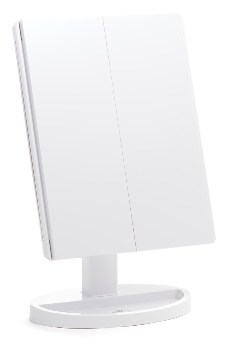 Touch Trifold XL Dimmable LED Makeup Mirror, Alternate, color, WHITE