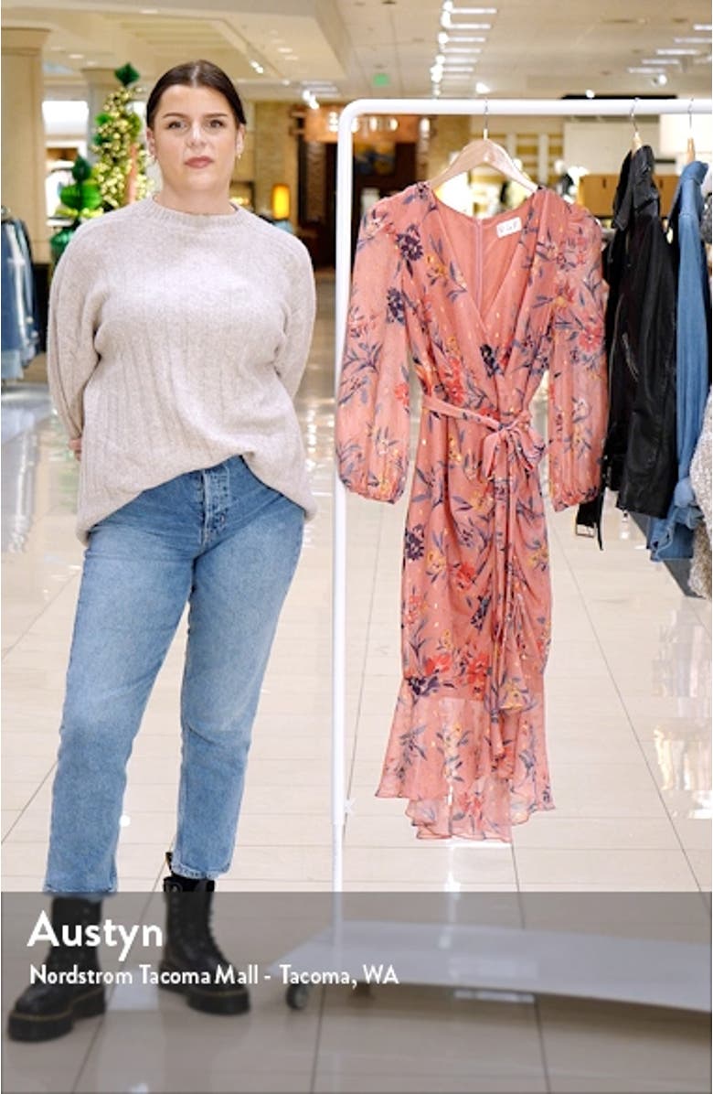 Metallic Fleck Floral Long Sleeve Body-Con Dress, sales video thumbnail