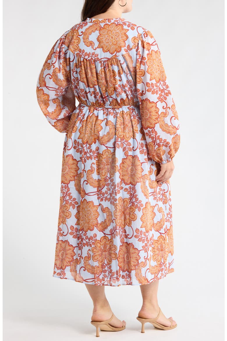 Siany Floral Ameni Long Sleeve Midi Shirtdress, Alternate, color, BROWN-BLUE