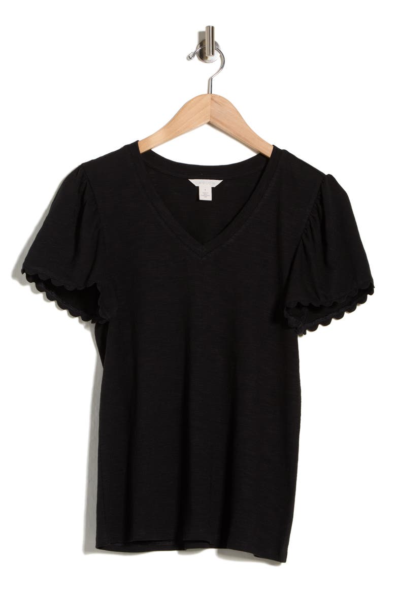 Scallop Trim T-Shirt, Alternate, color, BLACK