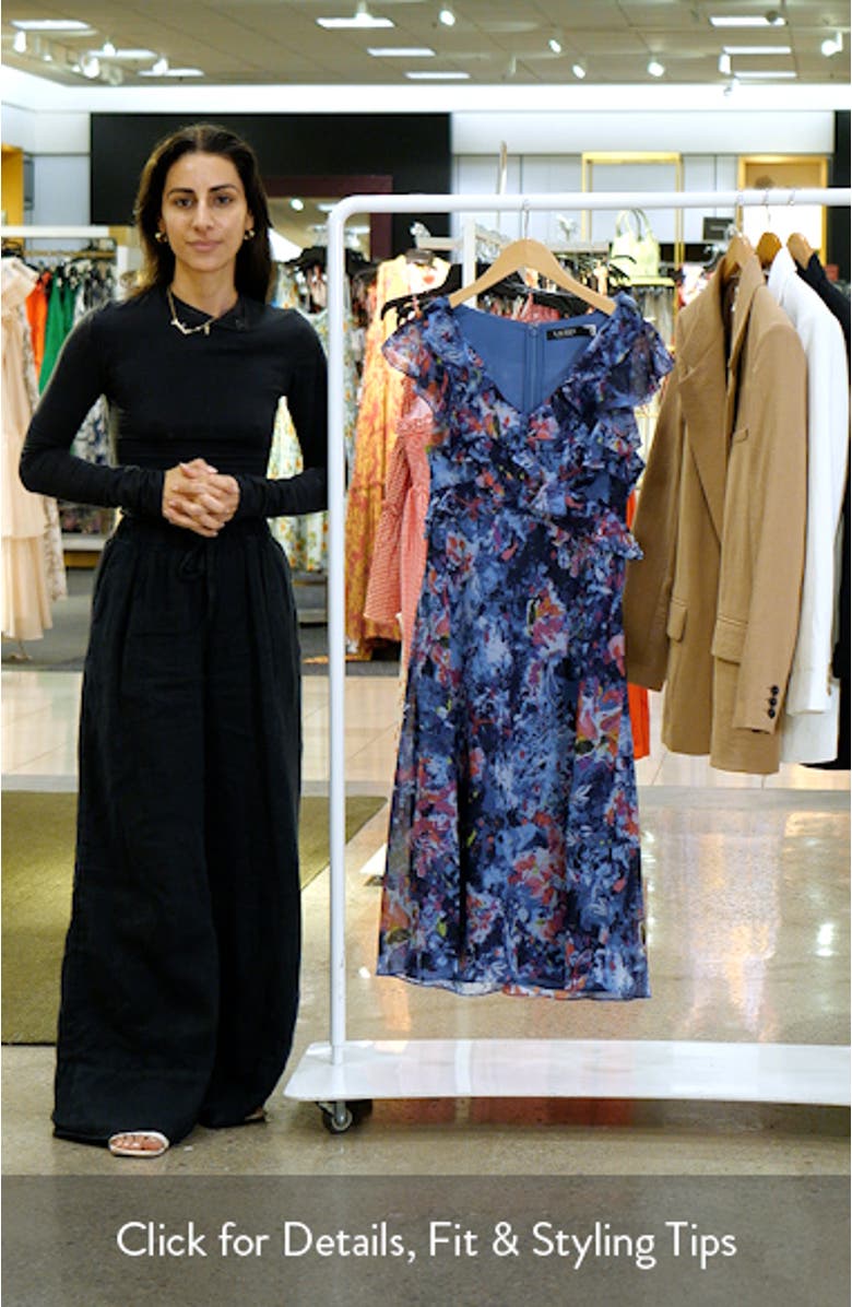 Floral Print Ruffle Trim Midi Dress, sales video thumbnail