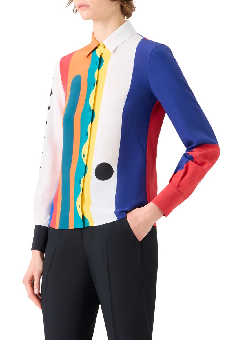 Paravent Print Silk Button-Up Shirt, Alternate, color, ORANGE MULTICOLOR