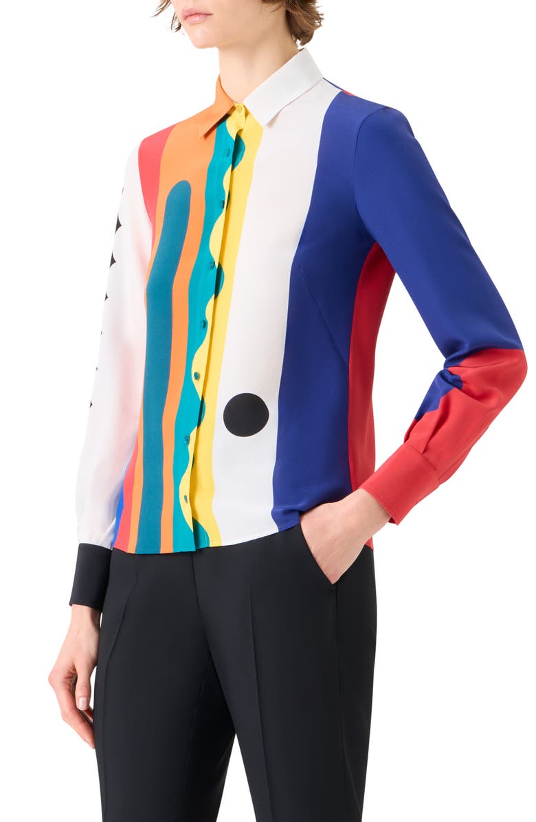 Akris Paravent Print Silk Button-Up Shirt, Alternate, color, Orange Multicolor