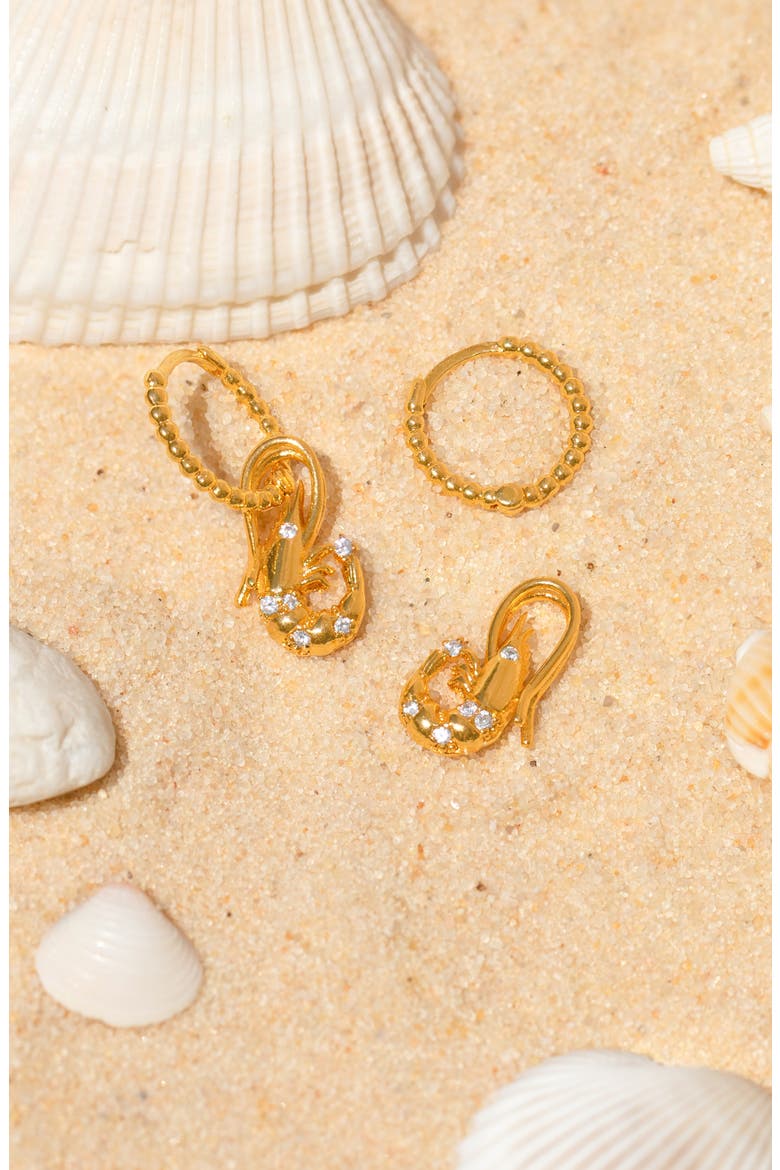 Shrimp Dangle Huggie Hoop Earrings, Alternate, color, GOLD