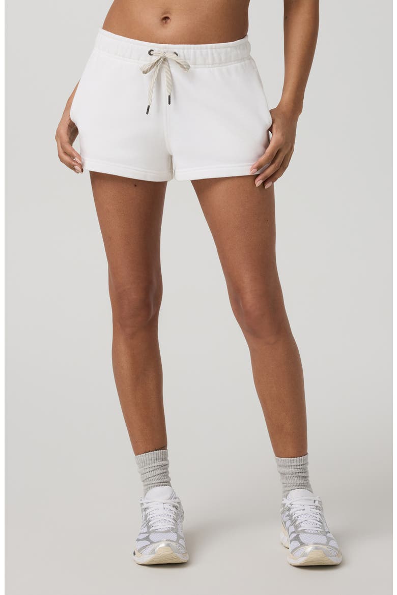 Cotton Blend Piquè Fleece Drawstring Shorts, Alternate, color, WHITE