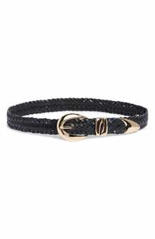 Vince Camuto Sculptural Buckle Woven Leather Belt