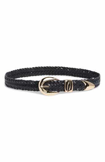 Vince Camuto Sculptural Buckle Woven Leather Belt