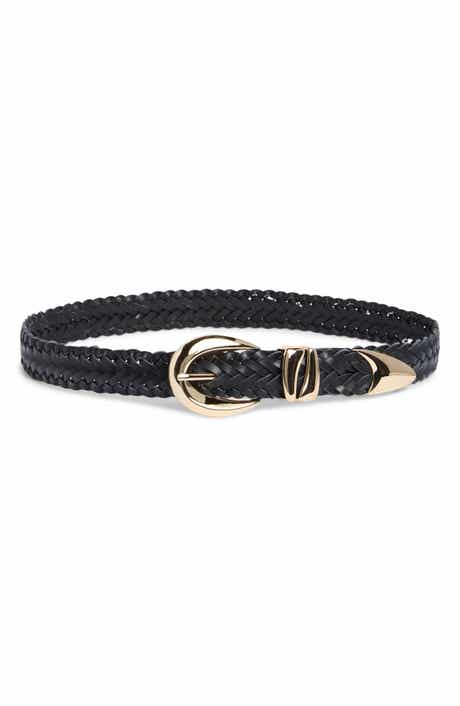 Vince Camuto Sculptural Buckle Woven Leather Belt