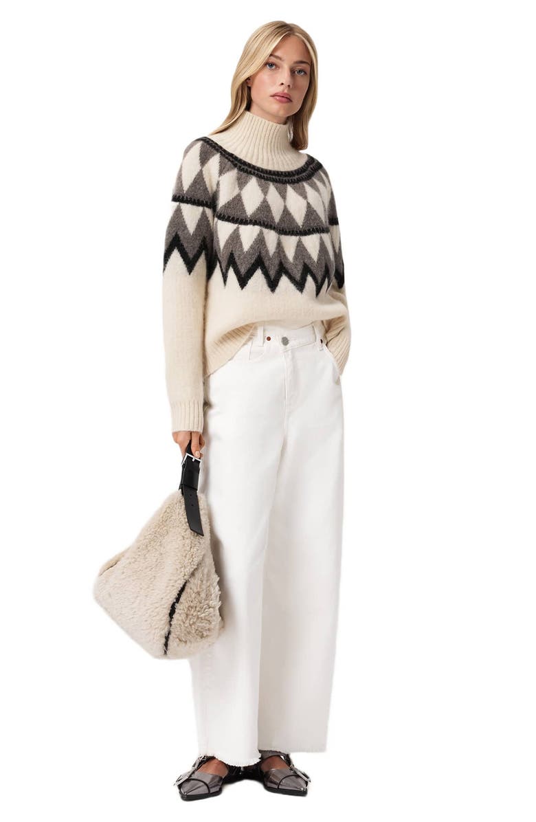 AllSaints Tara Fair Isle Alpaca & Wool Blend Turtleneck Sweater, Alternate, color, Chalk White/ Grey
