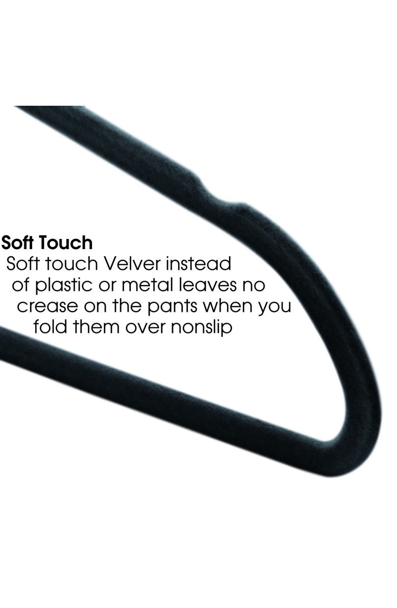 Elama 100 Piece Set of Velvet Slim Profile Heavy Duty Felt Hangers with Stainless Steel Swivel Hooks, Alternate, color, Black