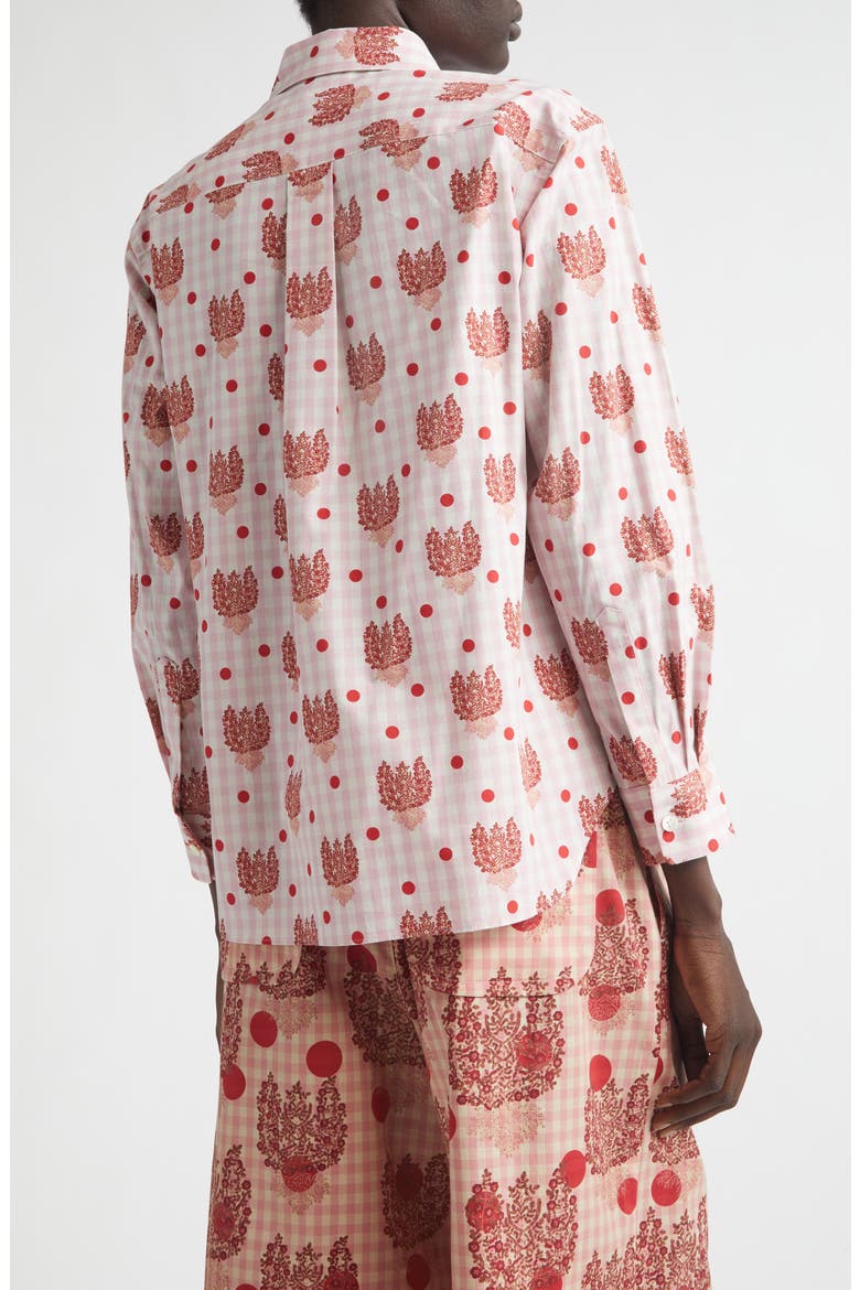 Polka Dot Floral Gingham Cotton Poplin Button-Up Shirt, Alternate, color, PINK