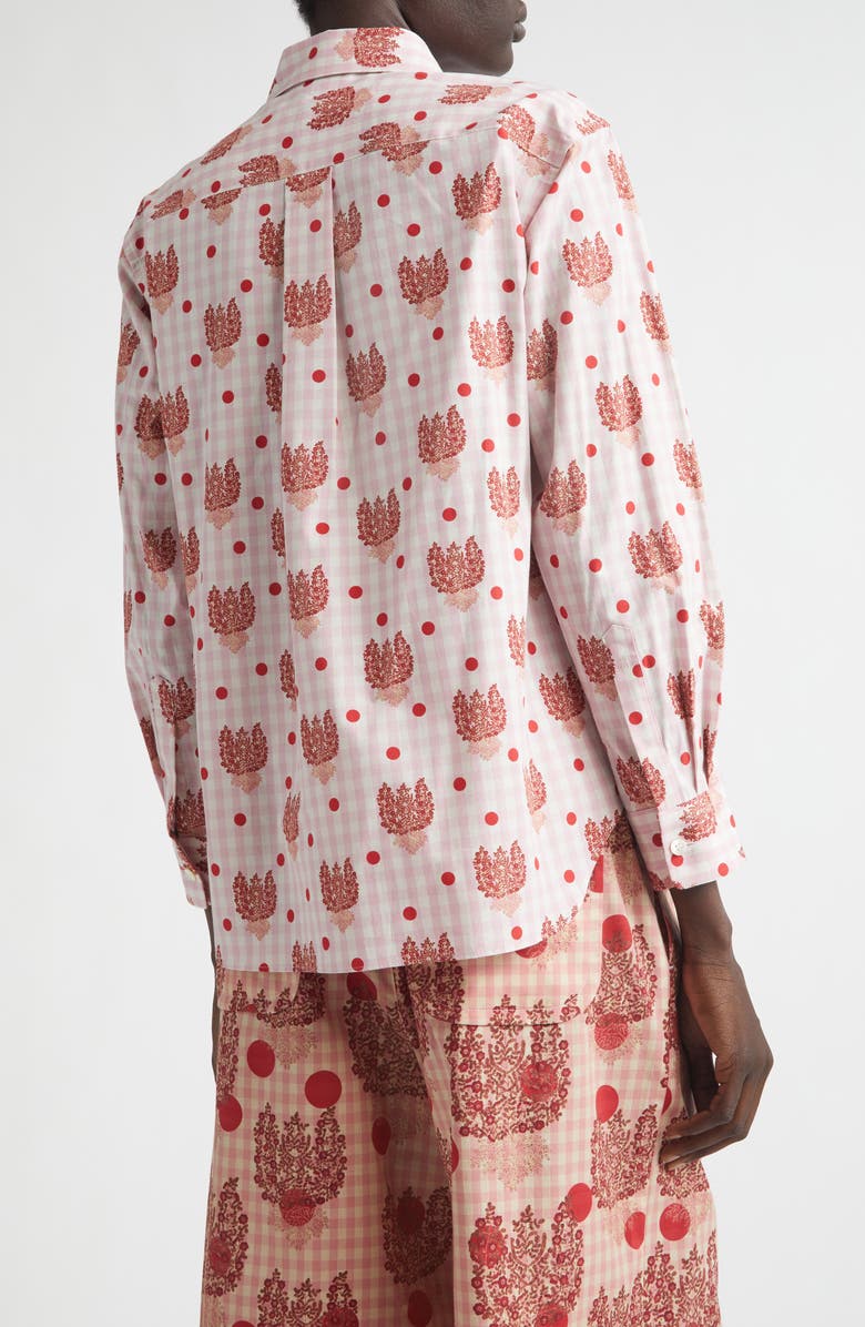 Tao Comme des Garçons Polka Dot Floral Gingham Cotton Poplin Button-Up Shirt, Alternate, color, Pink