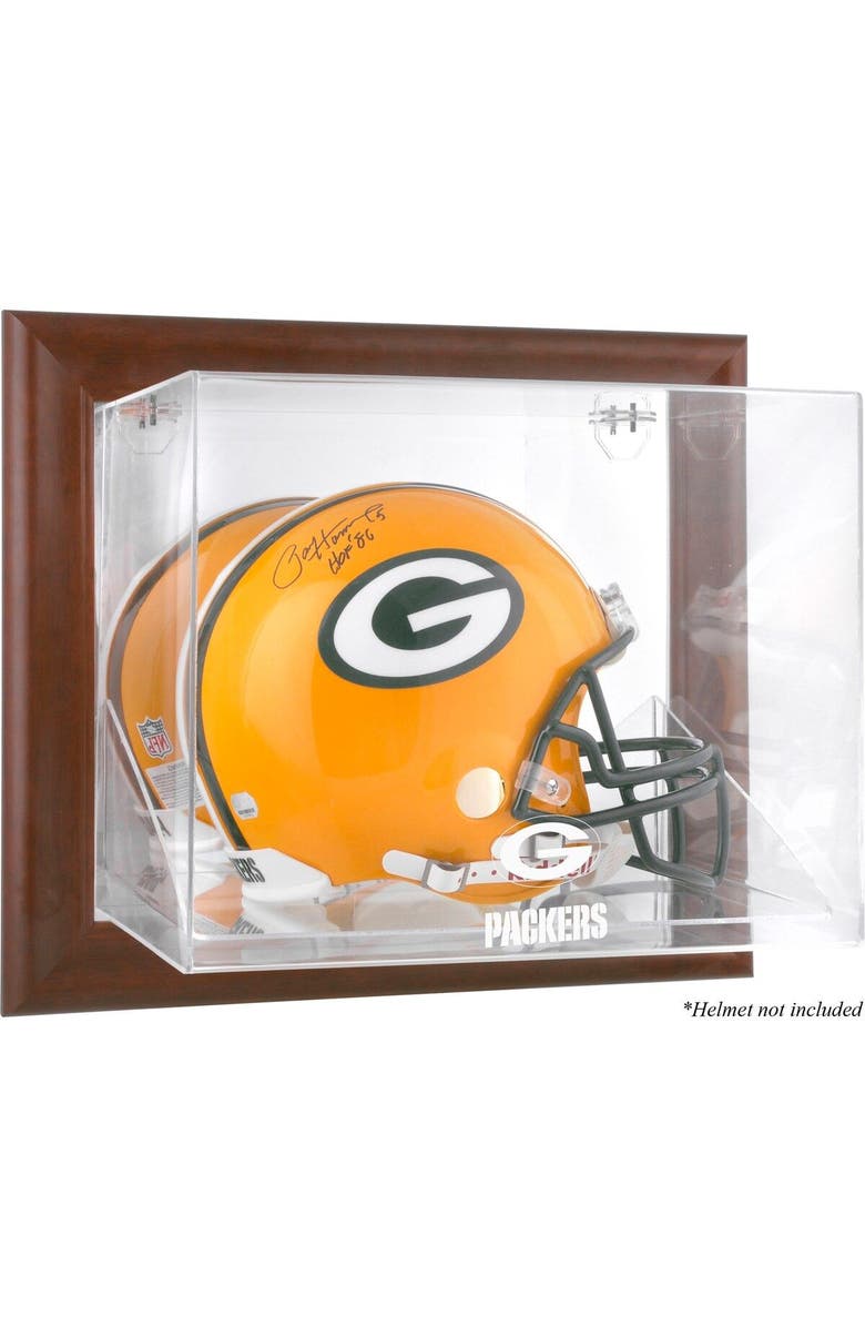 FANATICS AUTHENTIC Green Bay Packers Brown Framed Wall-Mountable Logo Helmet Case, Main, color, 