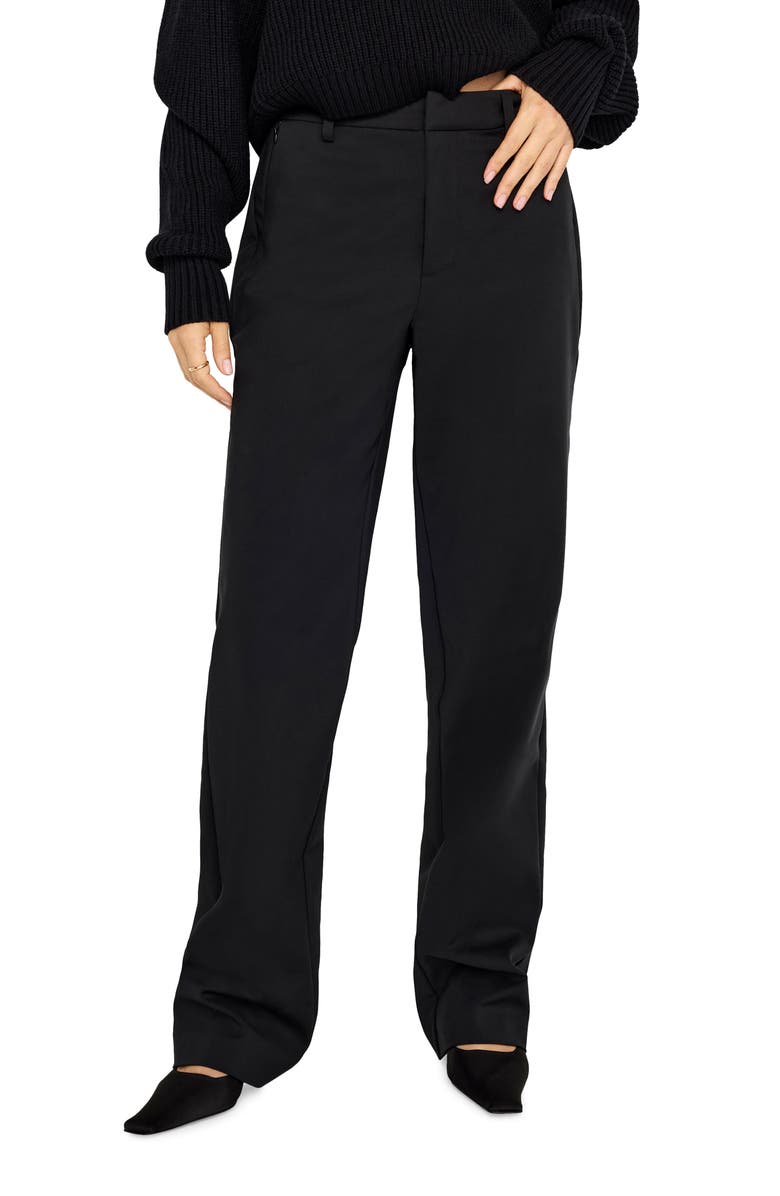 Good American Cotton Blend Straight Leg Pants, Main, color, Black001