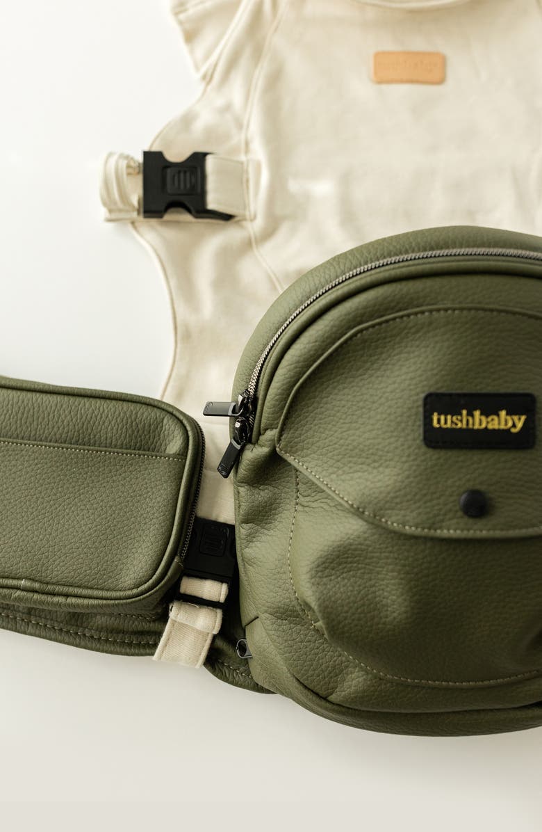 Tushbaby Hands-Free Carrier Set with Included Crossbody Strap, Alternate, color, Olive/ Cream/ Embroidered Pink