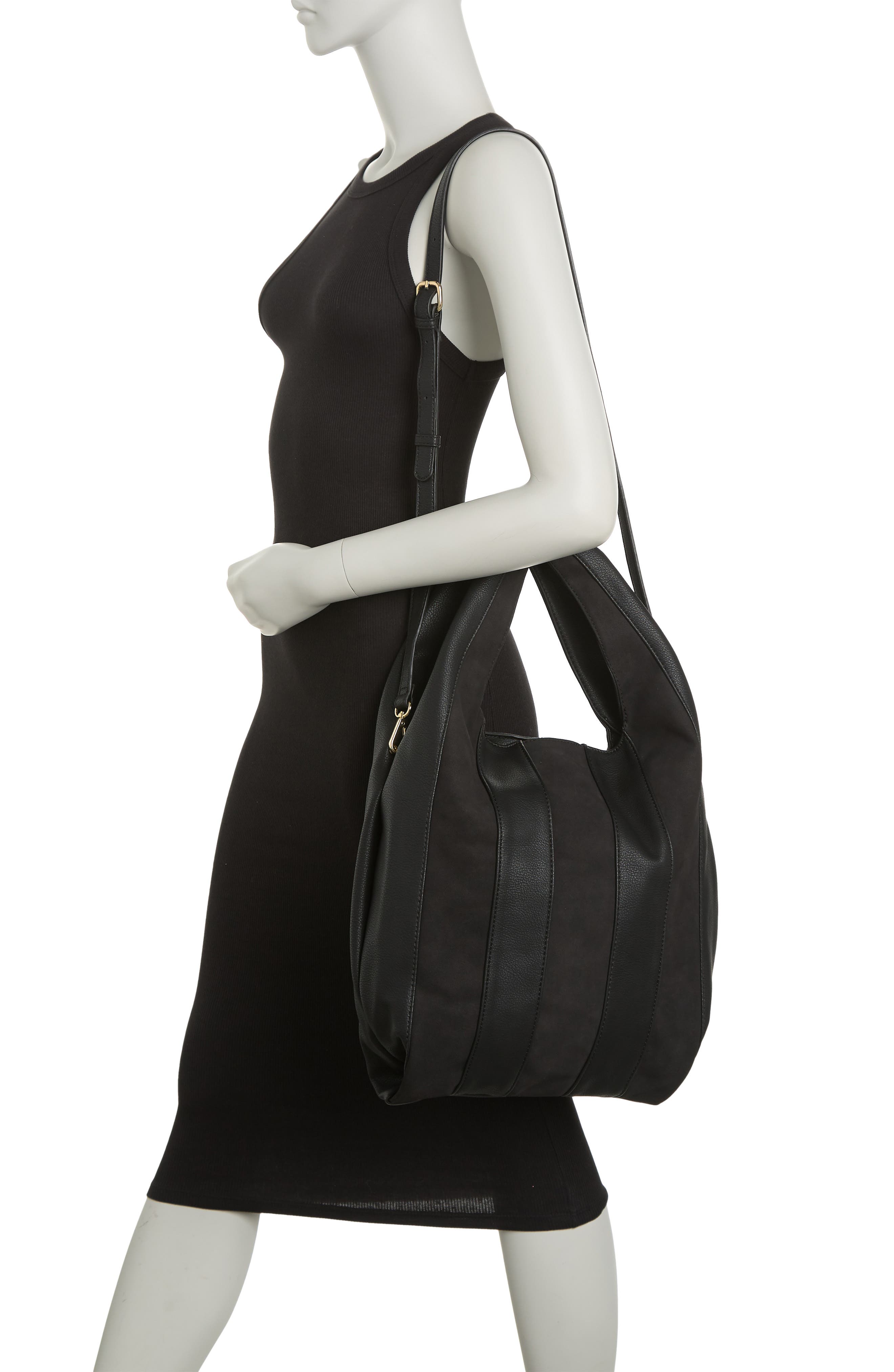 URBAN EXPRESSIONS HANDBAGS URBAN EXPRESSIONS Rocco Faux Suede & Faux Leather Paneled Hobo Bag, Alternate, color, 