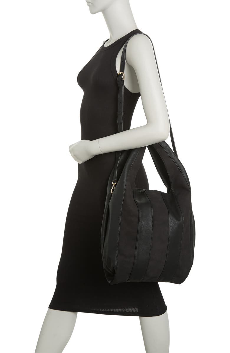 URBAN EXPRESSIONS HANDBAGS URBAN EXPRESSIONS Rocco Faux Suede & Faux Leather Paneled Hobo Bag, Alternate, color,