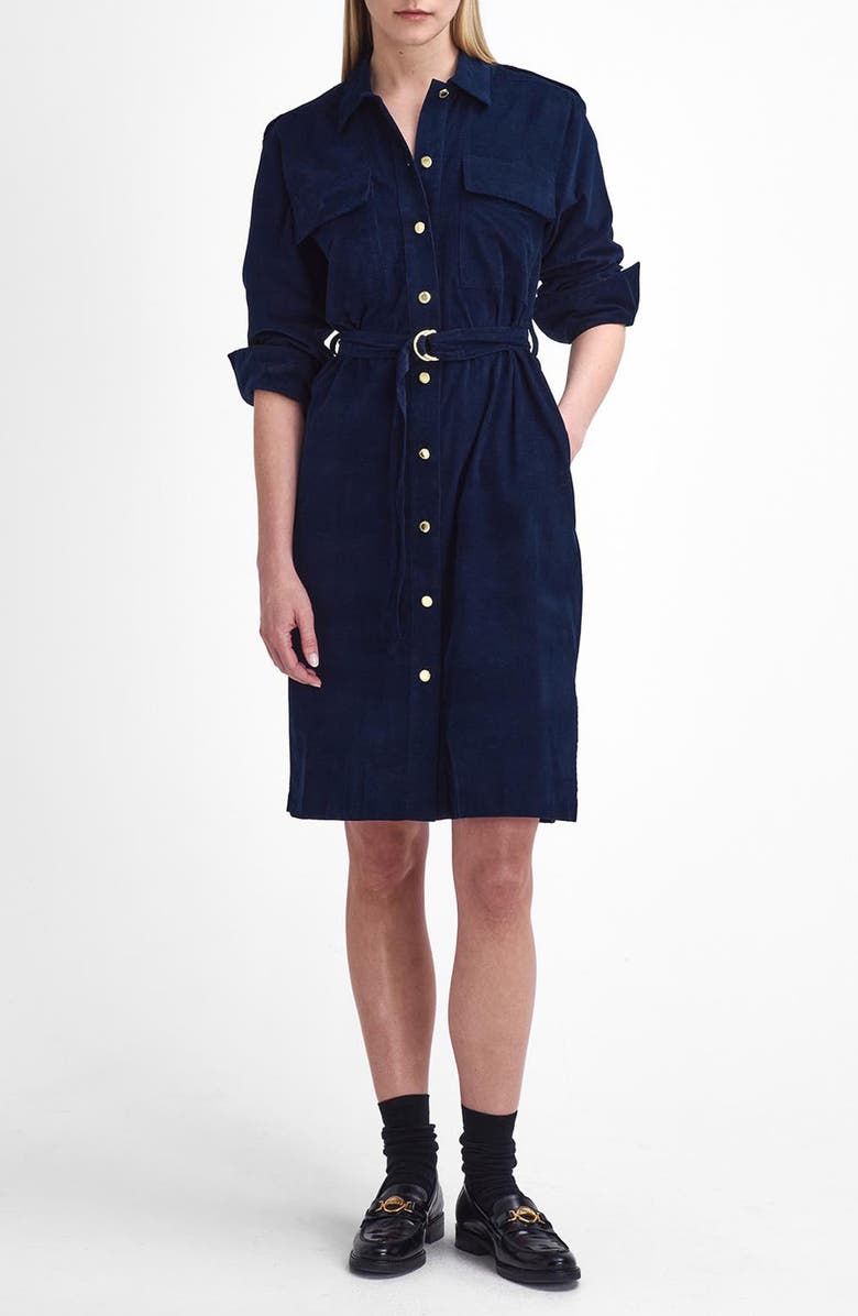 Barbour Noelle Long Sleeve Cotton Corduroy Belted Shirtdress, Main, color, 
