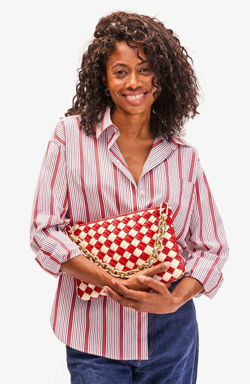 Shop Clare V . Woven Leather Flat Clutch In Red Multi