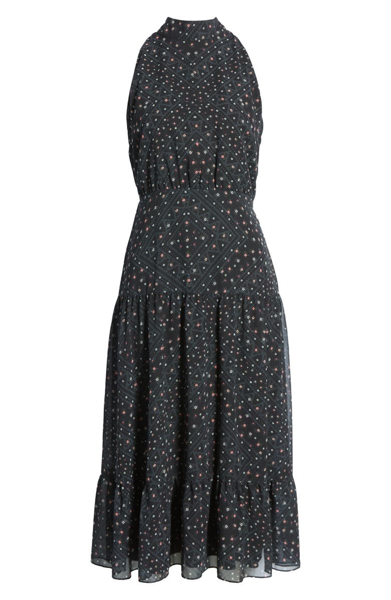 Sam Edelman Astro Floral High Neck Chiffon Midi Dress, Alternate, color, Black Multi