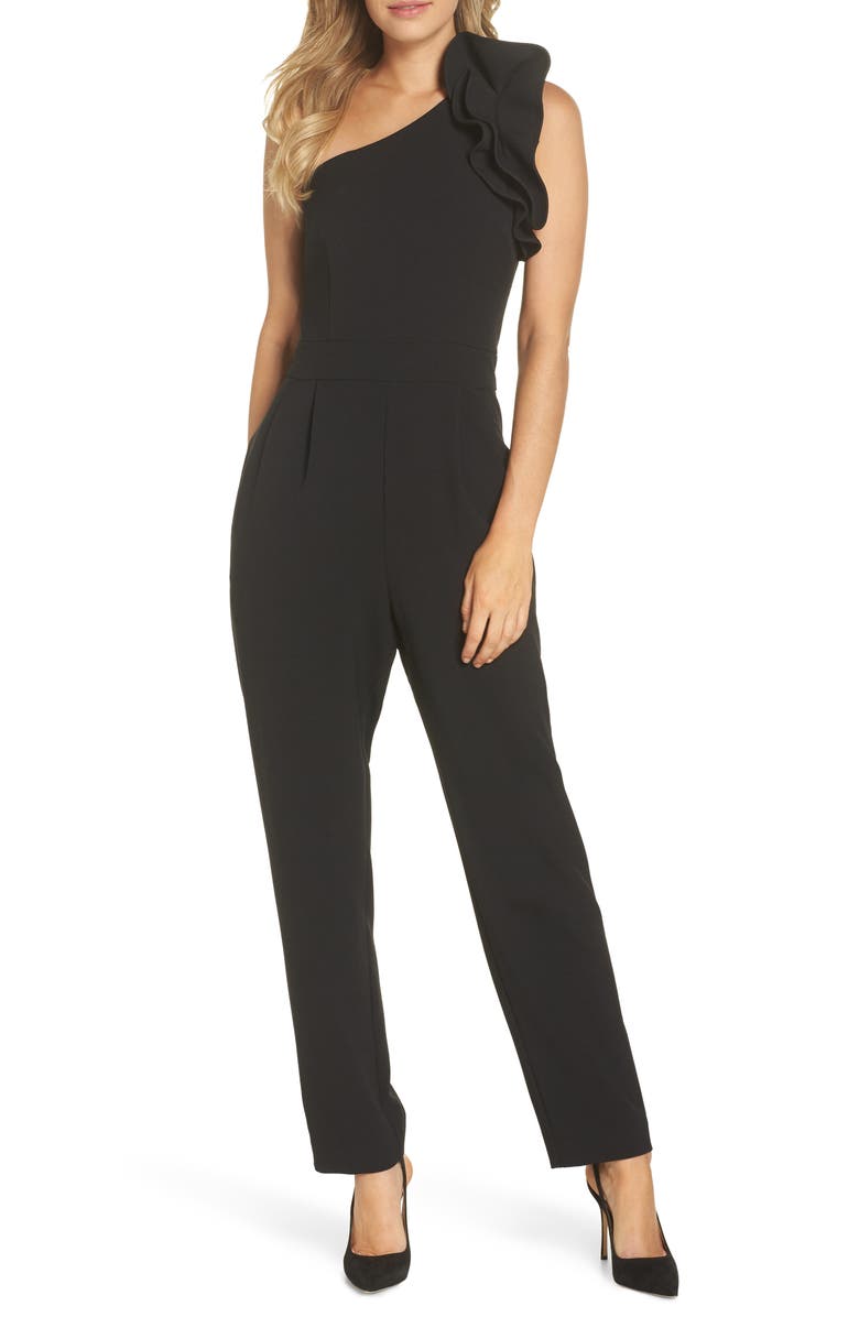 Eliza J One-Shoulder Ruffle Jumpsuit, Main, color, 