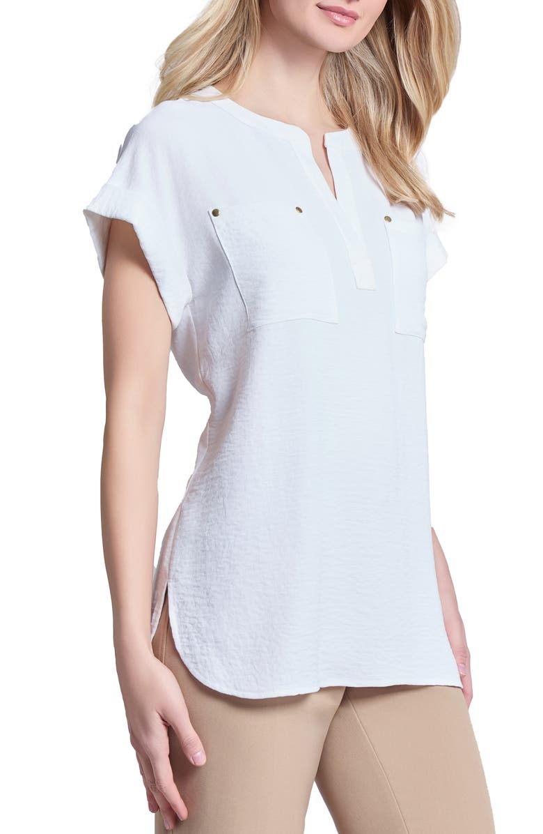 Jones New York Split Neck Cuff Cap Sleeve Tunic Top, Alternate, color, 