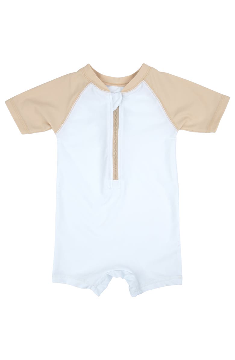 Leveret Baby One-Piece Rashguard, UPF 50+ Sun Protection Swimwear, Main, color, Beige & White