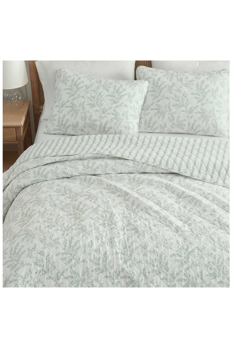 Murray Leaves Quilt Set, Alternate, color, WHTE/ GREY GREEN