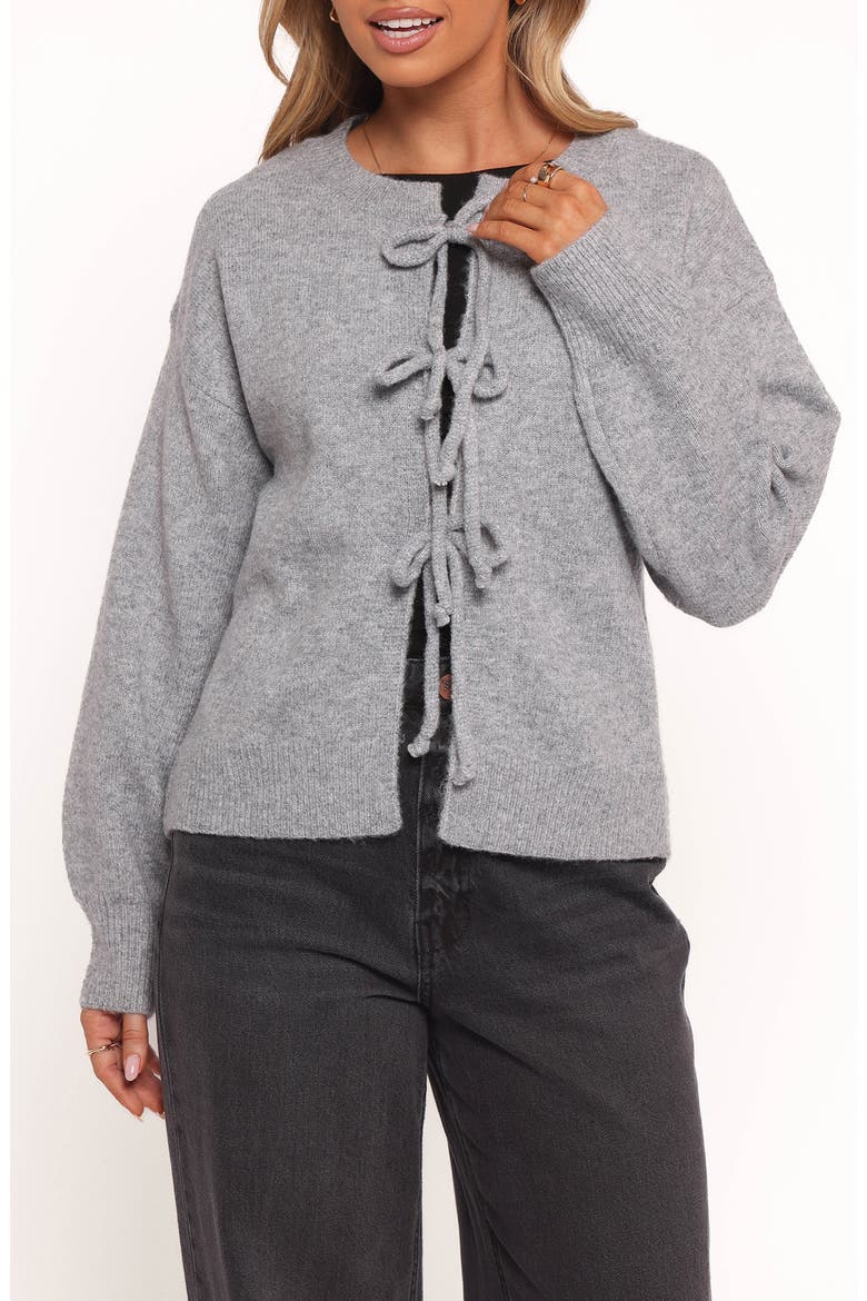 Neri Bow Tie Front Cardigan, Main, color, GREY