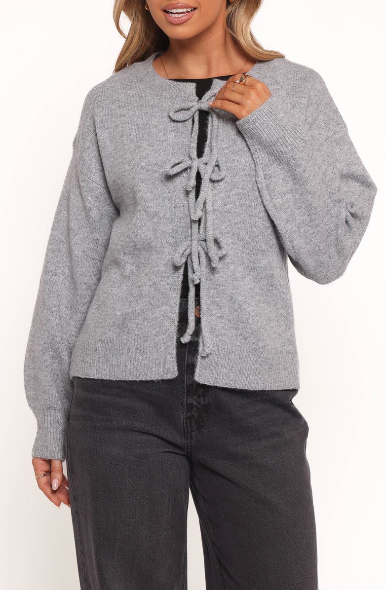 Petal & Pup Neri Bow Tie Front Cardigan, Main, color, Grey