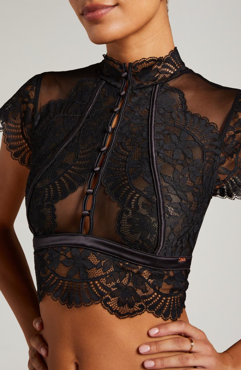 Hunkemöller Amelia Lace Cap Sleeve Bralette, Alternate, color, Caviar