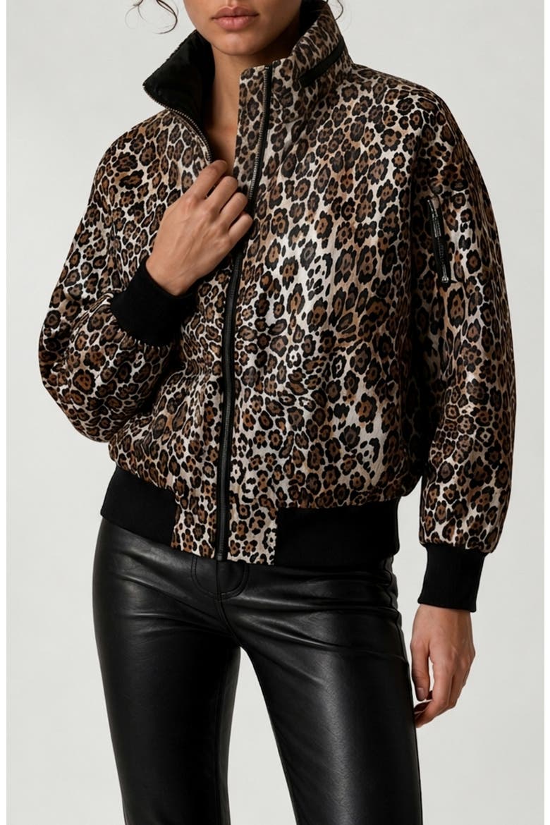 Zaylee Leopard Printed Bomber Jacket, Main, color, BLACK LEOPARD