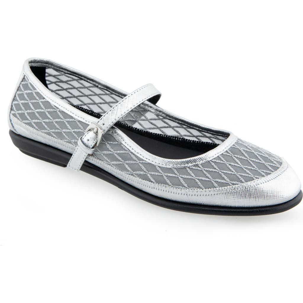 Aerosoles Baylee Mesh Mary Jane Flat In Silver Mesh Fabric